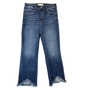 Risen Jeans Womens 13/31 Dark Wash Shark Bite Raw Hem Distressed High Rise